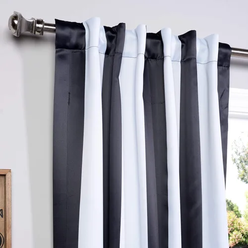 Vista 2 de HPD Half Price Drapes BOCH-KC43-63 - Cortinas de Lino con Rayas para Oscurecer la Sala de Estar (1 Panel), 50 x 63 Pulgadas, Color Negro Toldo