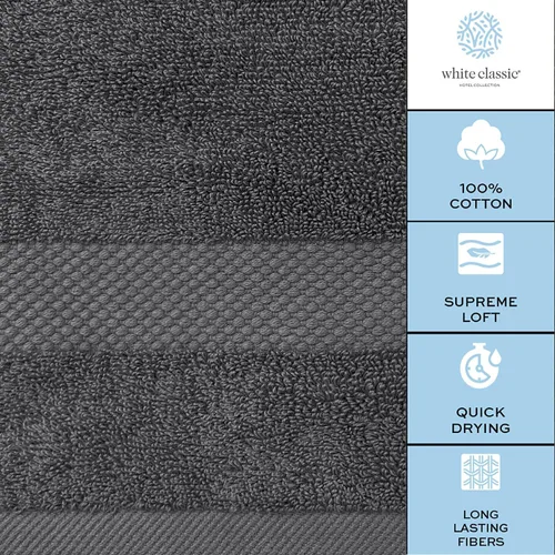 Vista 6 de White Classic Juego de toallas de 8 piezas color gris oscuro [2 toallas de baño, 2 toallas de mano, 4 toallas faciales] y 2 toallas de baño gris