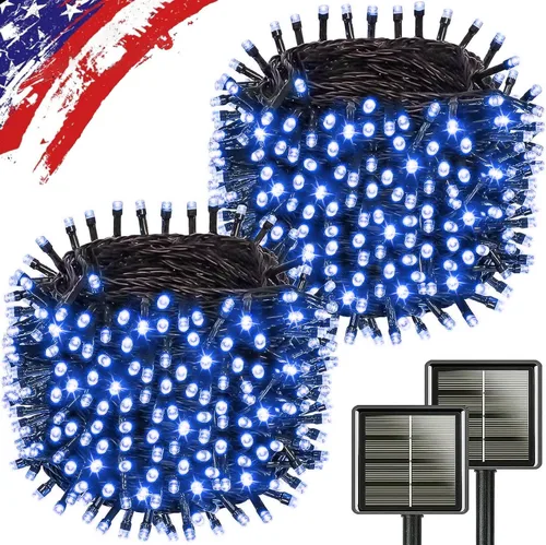 Vista 7 de KAQ - Juego de 200 luces solares LED para exteriores, impermeables, multicolor Total 66FT Flexible Wire With Bright LEDs, 8 Twinkle Modes with