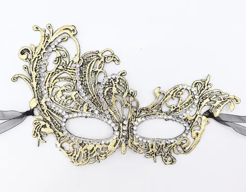 Vista 3 de Flywife Fantasma de la ópera Máscara de mascarada para hombres, parejas, negro, dorado, plata, media cara, Halloween, Mardi Gras, veneciano