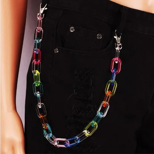Vista 7 de Cadena de pantalón para mujer, cadena de mezclilla estilo hip hop, para pantalones coloridos Una capa