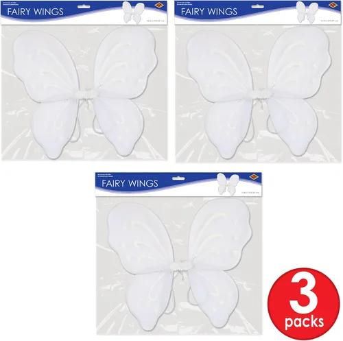 Vista 2 de Beistle 3 piezas de alas de hadas de nailon con brazaletes elásticos accesorios de disfraz de princesa de Halloween talla única color blanco