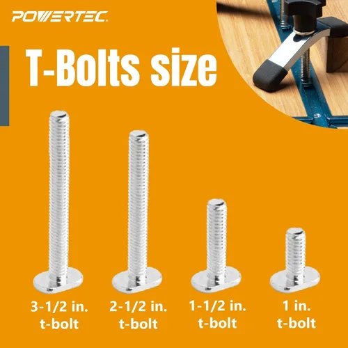 Vista 9 de POWERTEC 72080 Kit de intersección de pista en T de 3 pulgadas, 2 juegos con tornillos para madera y kit de 16 piezas de perilla de pista en T que
