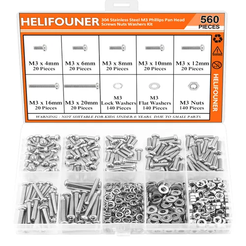 Vista 23 de HELIFOUNER 560 Piezas M2 x 4 mm / 6 mm / 8 mm / 10 mm / 12 mm / 16 mm / 20 mm, Tornillos de Cabeza de Botón con Cavidad Cilíndrica, Tuercas