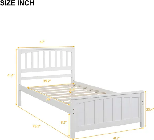 Vista 2 de Harper & Bright Designs - Cama de plataforma blanca con cabecera y estribo, marco de cama de madera con soporte de listones para dormitorio,