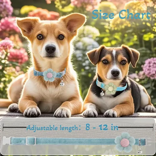 Vista 5 de Collar para perros pequeños con flor, collares para cachorros, collares para perros pequeños con campana, para hembras y machos pequeños