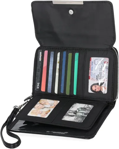 Vista 2 de MUNDI - Cartera de mano espaciosa con correa extraíble para la muñeca y función de bloqueo RFID para mujer, negro, L