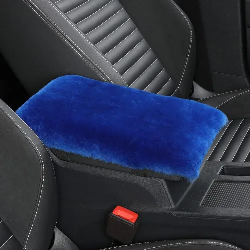 Vista 9 de IRIWOOL - Funda de reposabrazos de piel de oveja, cubierta de reposabrazos de auto, cojín suave de consola para coche, cubierta de consola central