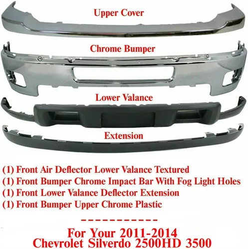 Vista 2 de Parachoques delantero + cubierta superior cromada + deflector de aire inferior + extensión texturizada de repuesto directo para Chevrolet Silverado