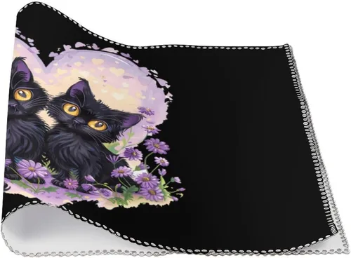 Vista 2 de Black Cats Flower Placemats Set of 6 Resistant Table Mats Washable Place Mats for Dinner Party Table Decoration