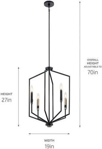 Vista 2 de Kichler Armand - Colgante de vestíbulo de 27 pulgadas con 4 luces en acabado negro y bronce