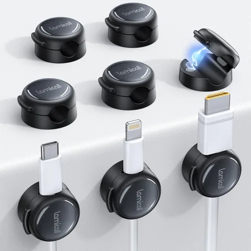 Vista 10 de Lamicall Paquete de 8 clips magnéticos para cables, [transparente y brillo plateado] estético fuerte adhesivo para cargador de teléfono, clips