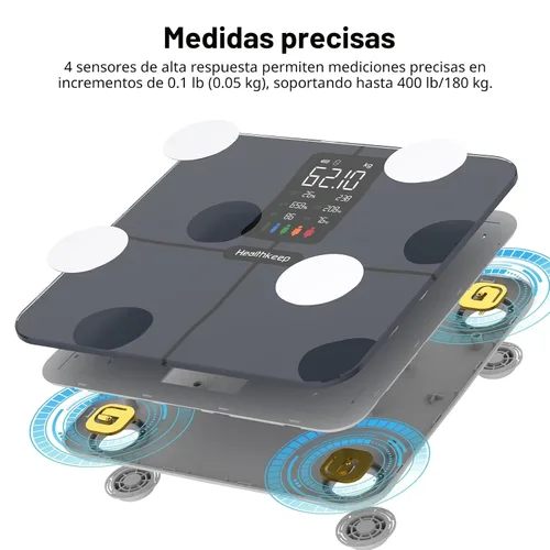Vista 5 de Báscula inteligente para peso corporal: pantalla retroiluminada grande, báscula de peso de baño ultra precisa con 15 métricas de composición