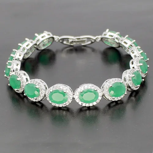 Vista 3 de Hermosa Pulsera de tenis ovalada para mujer, zafiro rubí, esmeralda, topacio blanco, plata, 7 pulgadas