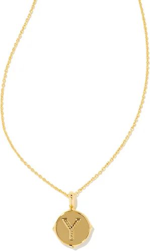Vista 2 de Kendra Scott Collar con dije de letras A-Z reversibles en latón chapado en oro de 14 quilates, joyería de moda para mujer
