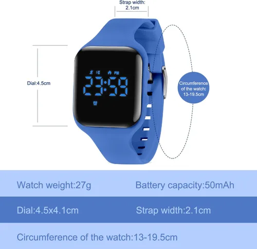 Vista 5 de Reloj deportivo digital para niños y niñas con contador de pasos, alarma vibratoria y despertador. Rastreador de actividad a prueba de agua, sin