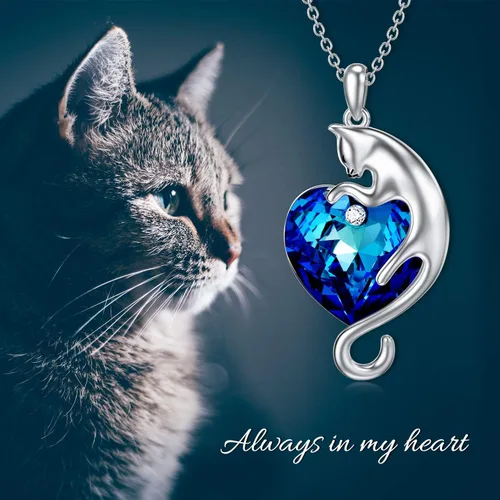 Vista 5 de AOBOCO Cat Necklace for Women 925 Sterling Silver Cat Pendant Necklace Embellished with Crystals from Austria, Mother's Day Cat Jewelry Gifts for