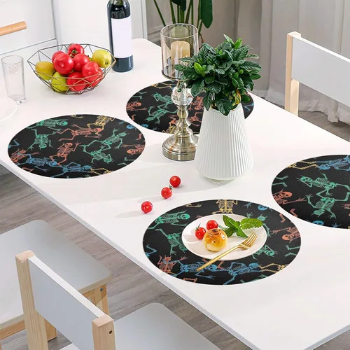 Vista 6 de Skeletons Black Table Placemats, Heat Resistant Non Slip PVC Placemats Round for Kitchen one sizex4