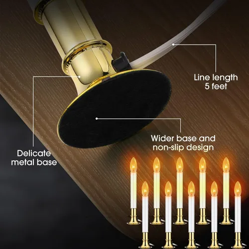 Vista 5 de Coume 10 velas con sensor eléctrico para ventana, con base chapada en latón y sensor de ventosas, apaga la vela con la luz en el enchufe oscuro