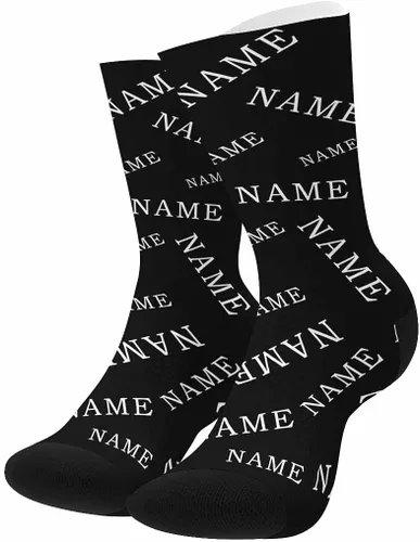Vista 4 de Artsadd Calcetines personalizados con texto y foto de nombre Tu texto en color sólido Negro Personalizado Divertido Crew Sock Regalos