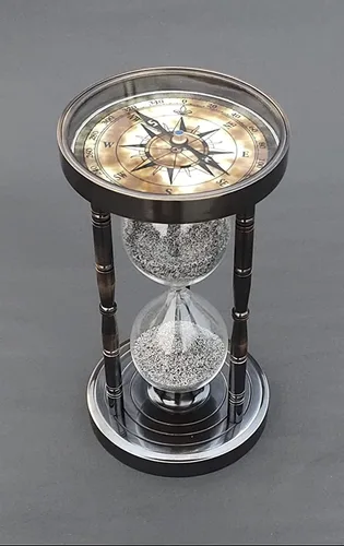Vista 2 de Temporizador náutico de reloj de arena de 5 minutos, temporizador de arena de latón macizo con brújula totalmente funcional en ambos lados