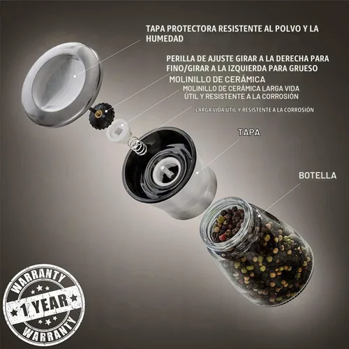 Vista 6 de HOME EC Molinillo de sal o pimienta original de acero inoxidable, 1 paquete, molinillo de sal marina o molinillo de pimienta ajustable de cerámica