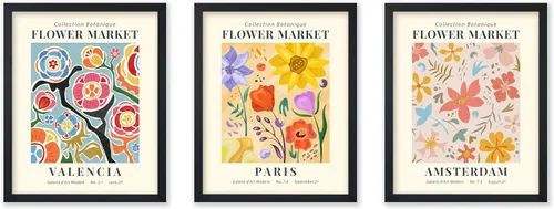 Vista 15 de Poster Master Póster botánico vintage de 3 piezas, estampado floral retro, regalo para artistas, amigos, flores de acuarela, brillante, azul