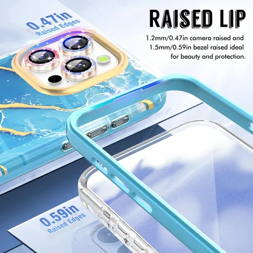 Vista 4 de SHEDEER Funda para iPhone 15 Pro con protector de cámara con purpurina y protector de pantalla, patrón elegante y antiamarillamiento, protección