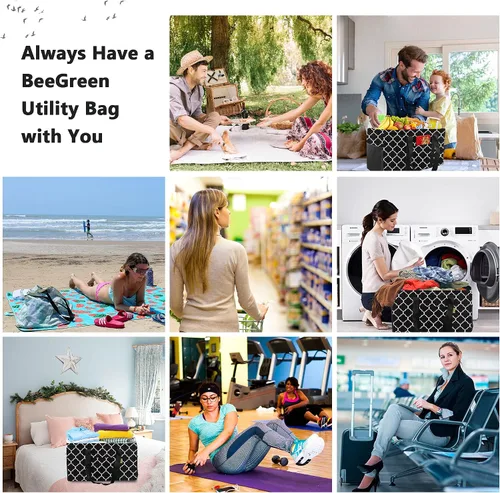 Vista 6 de BeeGreen Black Lantern - Bolsa grande plegable para mujer, con asas de transporte, espaciosa bolsa de almacenamiento de comestibles