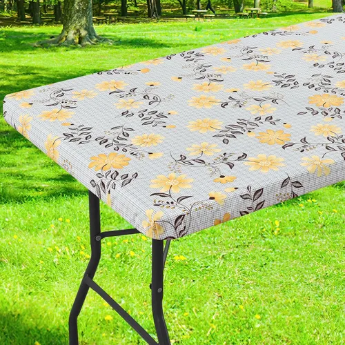 Vista 21 de Smiry Mantel cuadrado para mesa de pícnic, impermeable, elástico, ajustable, para campamento, protector de vinilo con parte trasera de franela Beige