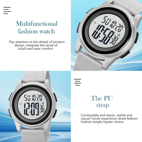 Vista 3 de SKMEI Reloj deportivo digital para hombre, ultrafino, grande, impermeable, con cronómetro, temporizador de cuenta regresiva, función de alarma, luz