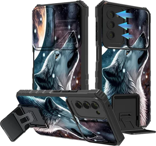 Vista 128 de Funda para Samsung Galaxy A13 5G/4G/A04S, Galaxy A13 5G con cubierta de cámara deslizante, funda de doble capa integrada con función atril