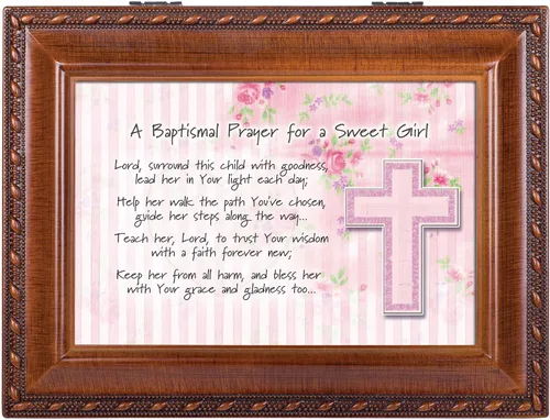 Vista 2 de Cottage Garden Caja de música para oración bautismal Lead Her Woodgrain Rope Trim Jewelry Play Jesus Loves Me