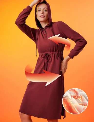 Vista 7 de JACK SMITH Vestido tipo sudadera de manga larga con cremallera y bolsillos para mujer, vestido con capucha