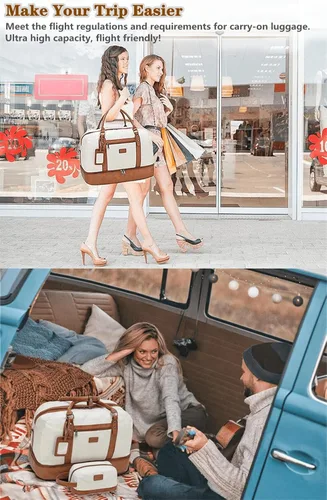 Vista 8 de Wogarl Weekender Bags for Women Large Canvas Overnight Bag Travel Duffel Bags Carry on Shoulder Weekend Bag Tote with Shoe Compartment for Travel