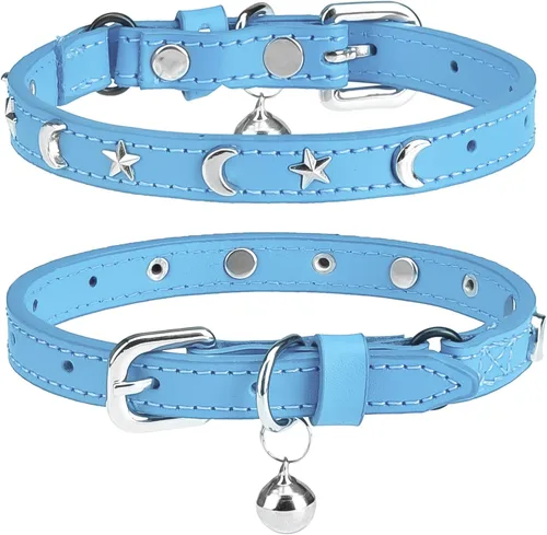 Vista 26 de Collares de cuero DILLYBUD para gatos macho y hembra con campana y cinturón elástico de seguridad, collar ajustable con hebilla de seguridad