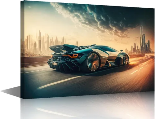 Vista 18 de Car Pictures for Living Room Wall Decor Super Car Driving Art Prints City Highway Road Paintings 1 Piece Canvas Wall Art Super Car Canvas Prints