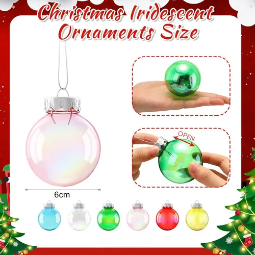 Vista 6 de YYCRAFT Adornos de bola de Navidad de plástico transparente inastillables, bolas iridescentes de 6CM, adornos para decoración de fiesta de Navidad