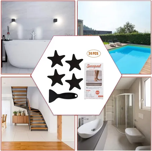 Vista 7 de Secopad Calcomanías antideslizantes para ducha, 24 calcomanías adhesivas de seguridad para bañera con raspador premium (negro)
