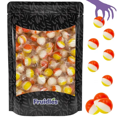 Vista 3 de Fruidles Paletas de maíz de Halloween, bolas y barriles, ideales para rellenos de bolsas de golosinas de fiesta de Halloween, envueltas