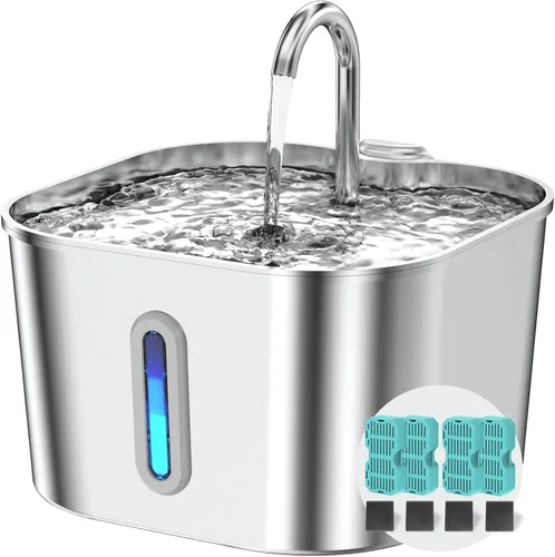 Vista 9 de Fuente de agua para gatos de acero inoxidable, fuente para gatos de 74 oz/2.2 L con bomba silenciosa, dispensador automático de agua para mascotas