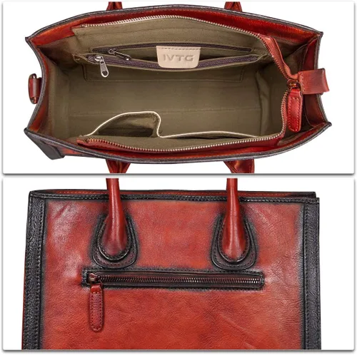Vista 7 de Bolsos de cuero genuino para mujer, hechos a mano, estilo vintage, con asa superior, bolsos