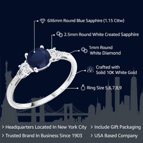 Vista 2 de Gem Stone King Anillo de compromiso de 3 piedras preciosas redondas de oro blanco de 10 quilates con piedra natal de 0.236 in con piedra natal