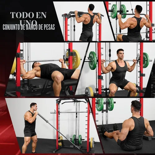 Vista 2 de JELENS SR01 Smith Machine, jaula de potencia multifunción de 2000 libras con sistema de extracción LAT, estante para sentadillas todo en uno