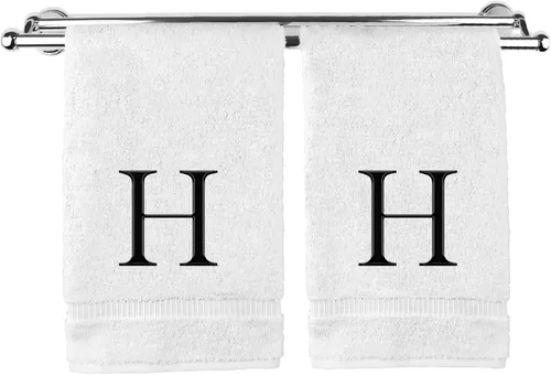 Vista 131 de Toalla de mano monogramada, regalo personalizado, juego de 2 - Toalla bordada con letra de bloque dorada - Extra absorbente 100% algodón turco
