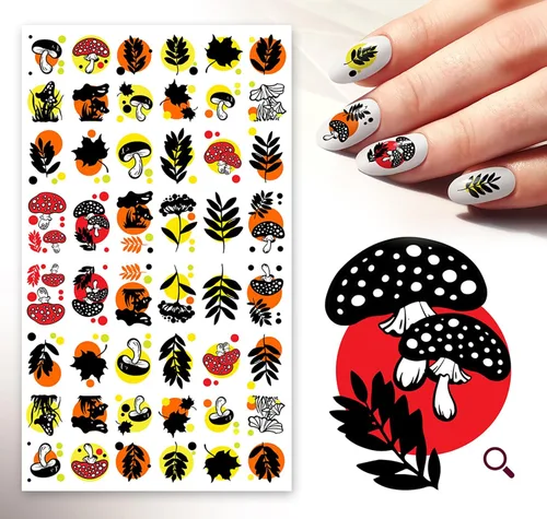 Vista 9 de Calcomanías para uñas (5 hojas) FLONZNAIL Ácido Psicodélico Setas Decoración de Uñas