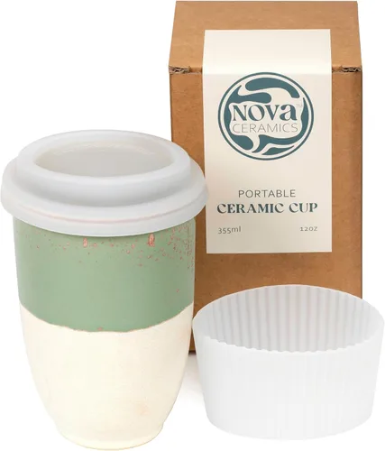 Vista 37 de NOVA CERAMICS Taza de viaje – Taza de viaje de cerámica con tapa – Taza de café de viaje única para llevar – Vaso de café apto para microondas
