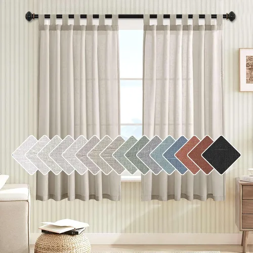 Vista 61 de Cortinas de lino para sala de estar, decoración para el hogar, con pestaña superior, privacidad añadida, ahorro de energía, filtro de luz