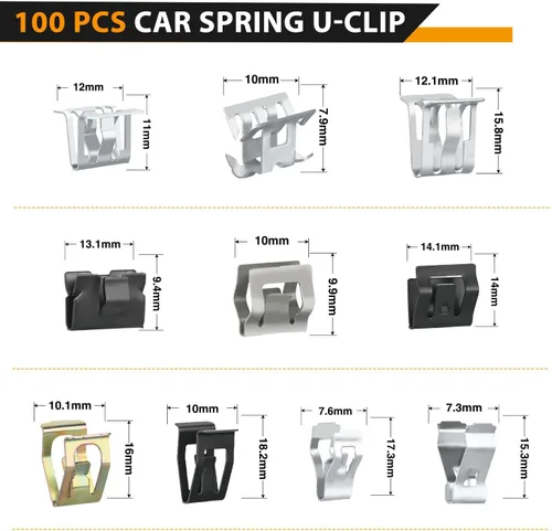 Vista 2 de GOOACC 100 piezas de 10 tamaños de clip de moldura de resorte de metal clip universal de sujeción de cuerpo de automóvil compatible con GTI, Jetta
