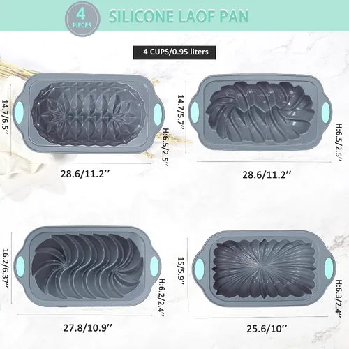 Vista 3 de Molde de silicona de 4 piezas para hornear pan, molde antiadherente para horno de cocina, perfecto para pan de plátano, pan de sándwich, pastel